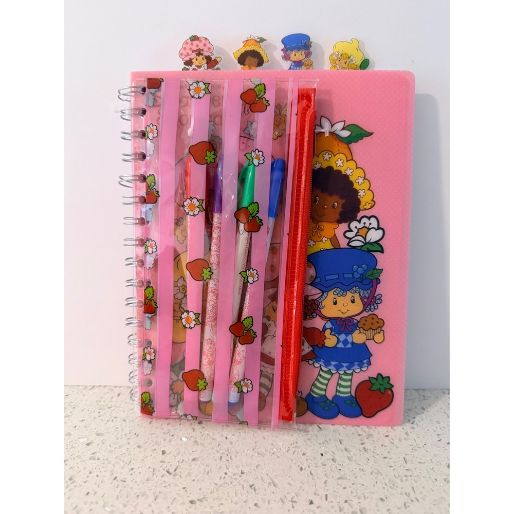 Strawberry Shortcake Spiral Journal 96 Sheets 4 Gel Pens Character Tabs Pink
